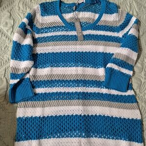 Joseph A Blue and White Striped Sweater